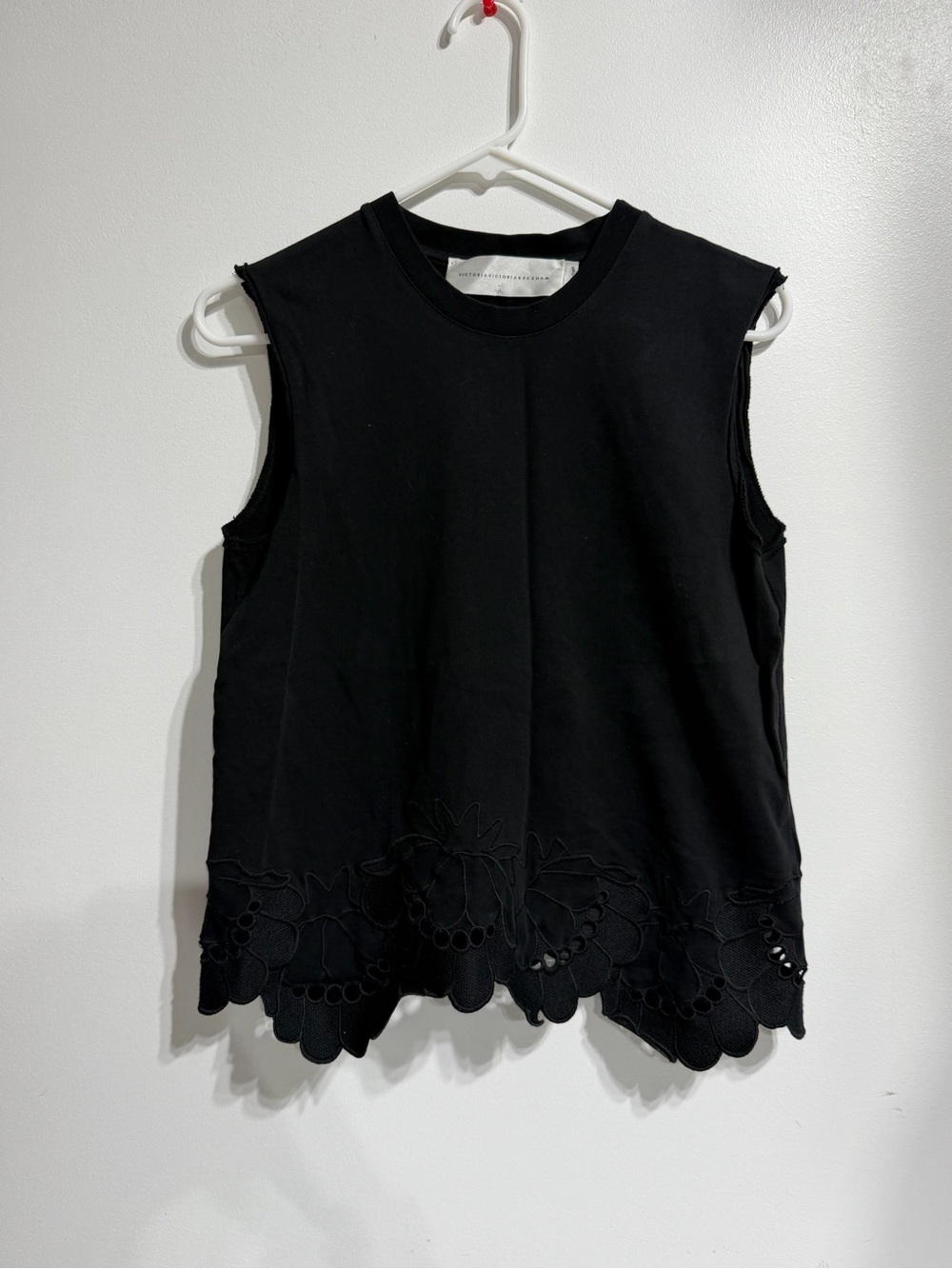 Victoria Victoria Beckham Black Scallop Cutwork Eyelet Hem Tank Top Size S